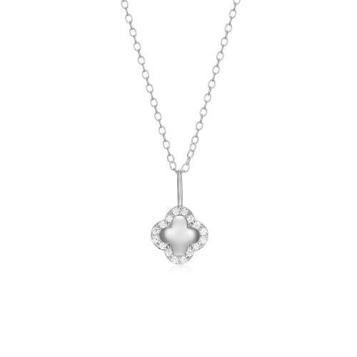 M by Monte Luna Rhodium-Plated Sterling Silver Lab-Created Diamond Clover Pendant Necklace