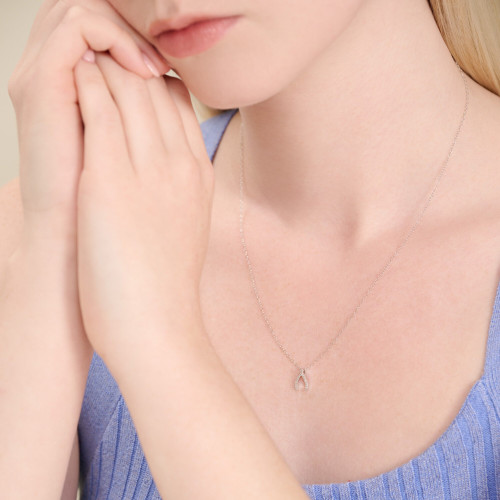 M by Monte Luna Rhodium-Plated Sterling Silver Lab-Created Diamond Wishbone Pendant Necklace