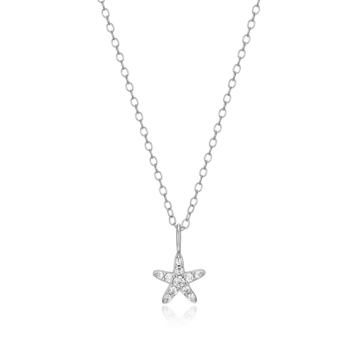 M by Monte Luna Rhodium-Plated Sterling Silver Lab-Created Diamond Starfish Statement Necklace