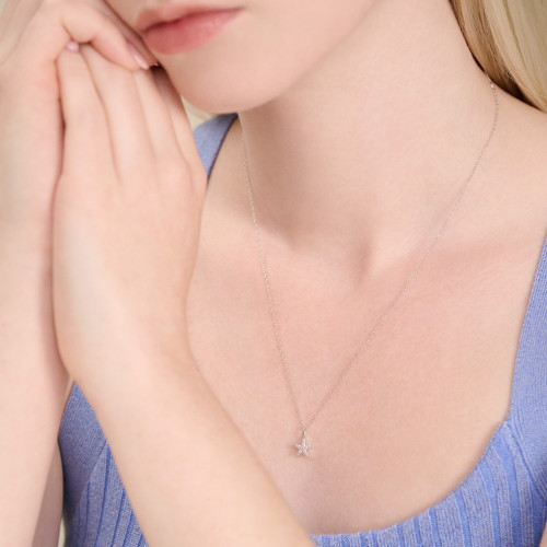 M by Monte Luna Rhodium-Plated Sterling Silver Lab-Created Diamond Starfish Statement Necklace
