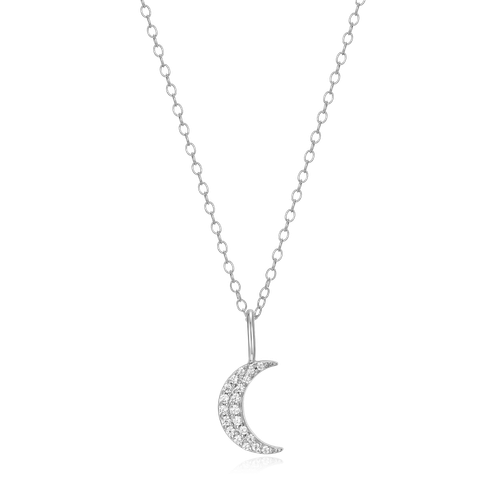 M by Monte Luna Rhodium-Plated Sterling Silver Lab-Created Diamond Crescent Pendant Necklace