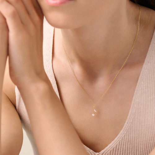 M by Monte Luna Gold-Plated Sterling Silver Lab-Created Diamond Eighth Note Pendant Necklace