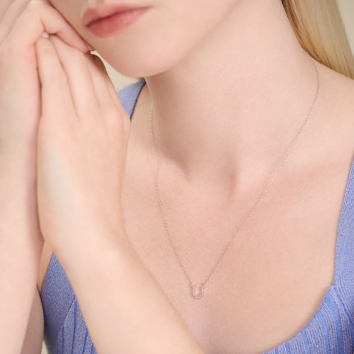 M by Monte Luna Rhodium-Plated Sterling Silver Lab-Created Diamond Horseshoe Statement Necklace