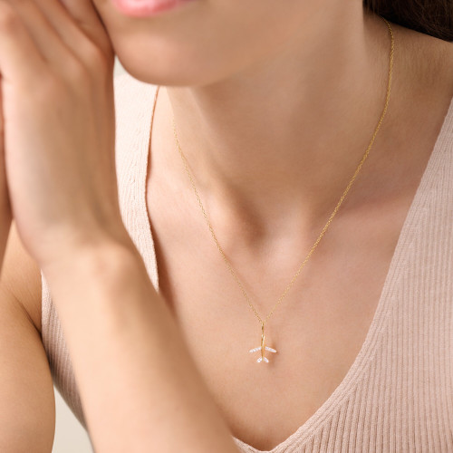 M by Monte Luna Gold-Plated Sterling Silver Lab-Created Diamond Airplane Pendant Necklace