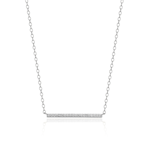 M by Monte Luna Rhodium-Plated Sterling Silver Lab-Created Diamond Pave Bar Necklace