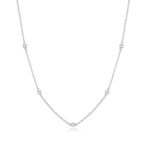 M by Monte Luna Rhodium-Plated Sterling Silver Bezel-Set Lab-Created Diamond Station Necklace