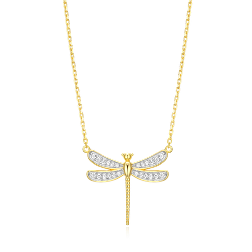 M by Monte Luna Gold-Plated Sterling Silver Dragonfly Lab-Created Diamond Pave Pendant Necklace