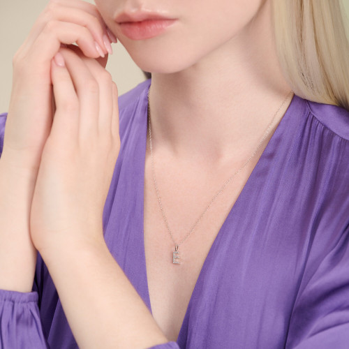 M by Monte Luna Rhodium-Plated Sterling Silver Lab-Created Diamond Letter "E" Initial Pendant Necklace