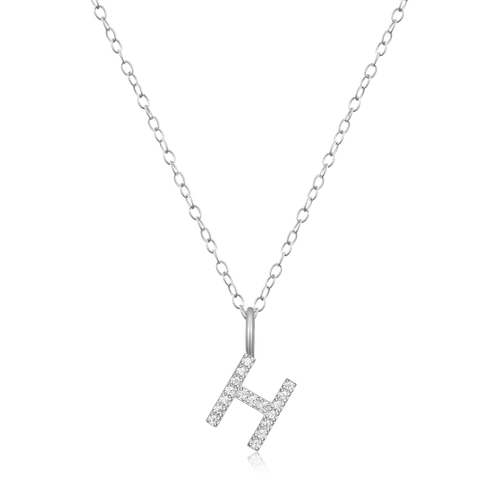 M by Monte Luna Rhodium-Plated Sterling Silver Lab-Created Diamond Letter "H" Initial Pendant Necklace
