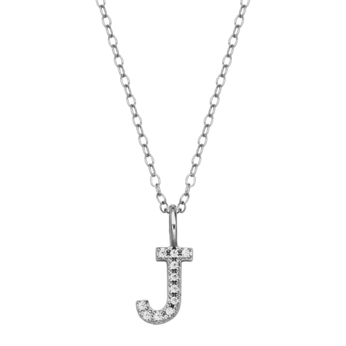 M by Monte Luna Rhodium-Plated Sterling Silver Lab-Created Diamond Letter "J" Initial Pendant Necklace