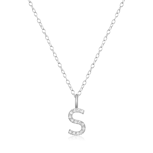 M by Monte Luna Rhodium-Plated Sterling Silver Lab-Created Diamond Letter "S" Initial Pendant Necklace