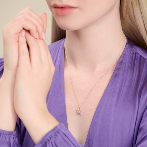 M by Monte Luna Rhodium-Plated Sterling Silver Lab-Created Diamond Letter "W" Initial Pendant Necklace