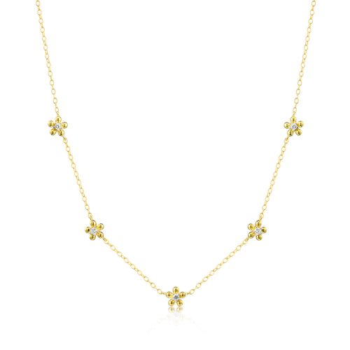 M by Monte Luna Gold-Plated Sterling Silver Lab-Created Diamond Flower Station Necklace