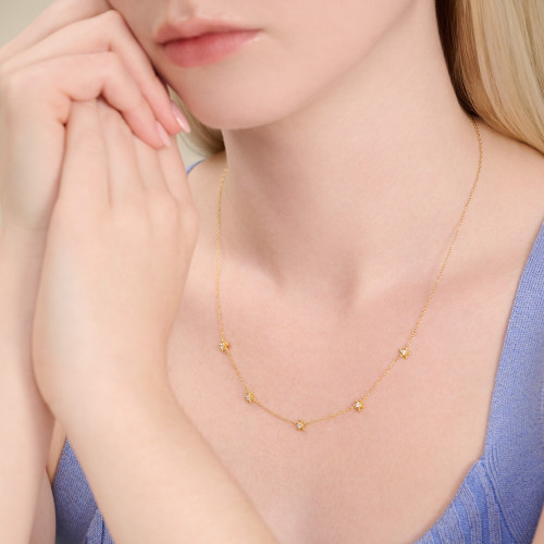 M by Monte Luna Gold-Plated Sterling Silver Lab-Created Diamond Flower Station Necklace