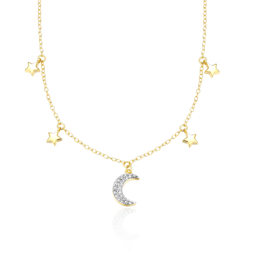 M by Monte Luna Gold-Plated Sterling Silver Lab-Created Diamond Dangling Moon & Stars Necklace