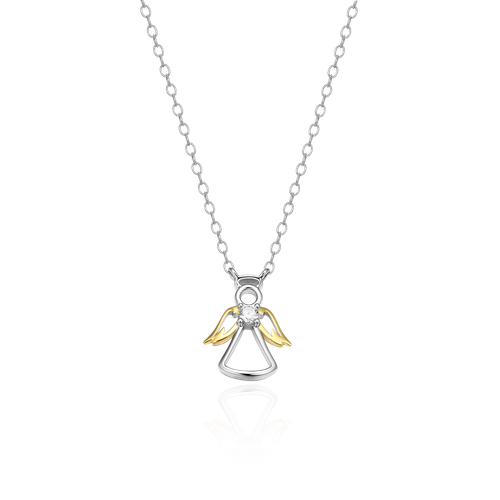 M by Monte Luna Rhodium & Gold-Plated Sterling Silver Angel Pendant Lab-Created Diamond Necklace