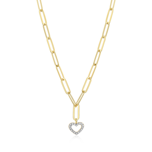 M by Monte Luna Two-tone Sterling Silver Open Heart Pendant Lab-Created Diamond Paperclip Necklace