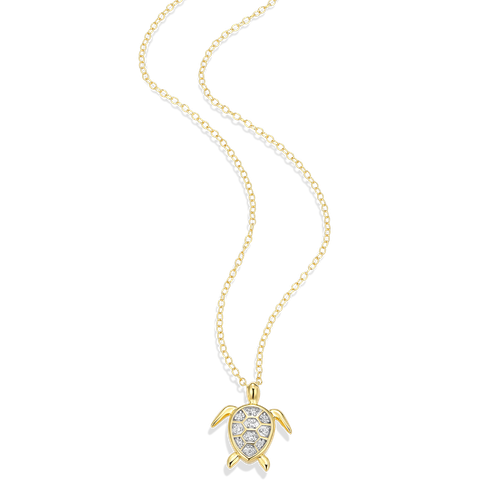 M by Monte Luna Two-tone Sterling Silver Sea Turtle Lab-Created Diamond Pendant Necklace