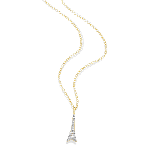 M by Monte Luna Two-tone Sterling Silver Eiffel Tower Lab-Created Diamond Pendant Necklace