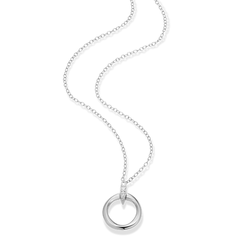 M by Monte Luna Rhodium-Plated Sterling Silver Knife Edge Circle Link Lab-Created Diamond Pendant Necklace