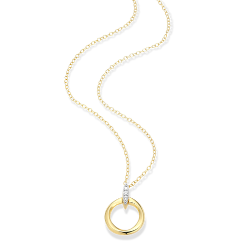 M by Monte Luna Two-tone Sterling Silver Knife Edge Circle Link Lab-Created Diamond Pendant Necklace