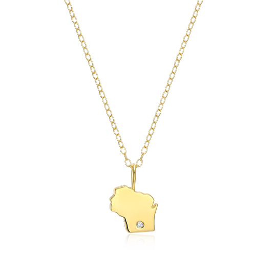 M by Monte Luna Gold-Plated Sterling Silver Wisconsin State Lab-Created Diamond Pendant Necklace