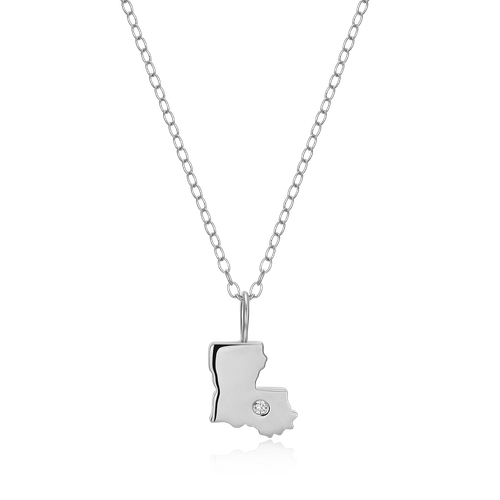 M by Monte Luna Rhodium-Plated Sterling Silver Louisiana State Lab-Created Diamond Pendant Necklace