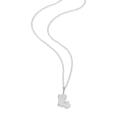 M by Monte Luna Rhodium-Plated Sterling Silver Louisiana State Lab-Created Diamond Pendant Necklace