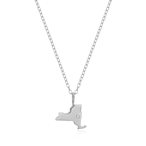 M by Monte Luna Rhodium-Plated Sterling Silver New York State Lab-Created Diamond Pendant Necklace