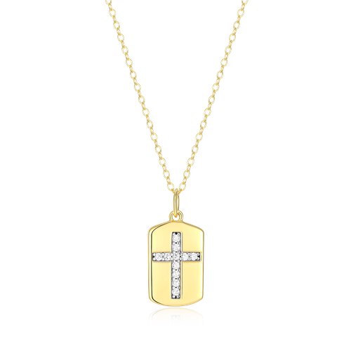 M by Monte Luna Gold-Plated Sterling Silver Cross Tag Lab-Created Diamond Pendant Necklace