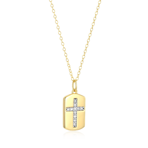 M by Monte Luna Gold-Plated Sterling Silver Cross Tag Lab-Created Diamond Pendant Necklace