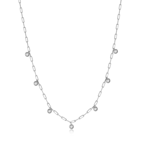 M by Monte Luna Rhodium-Plated Sterling Silver Dangle Station Lab-Created Diamond Mini Paperclip Necklace