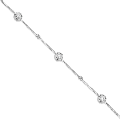 M by Monte Luna Rhodium-Plated Sterling Silver Bezel Station Lab-Created Diamond Beaded Friendship Necklace