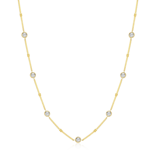 M by Monte Luna Gold-Plated Sterling Silver Bezel Station Lab-Created Diamond Beaded Friendship Necklace
