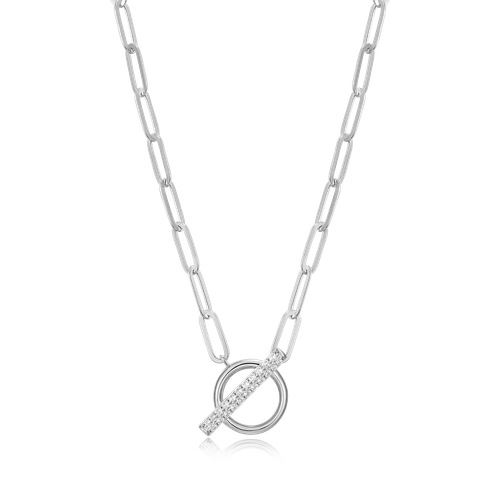 M by Monte Luna Rhodium-Plated Sterling Silver Lab-Created Diamond Toggle-Look Paperclip Necklace