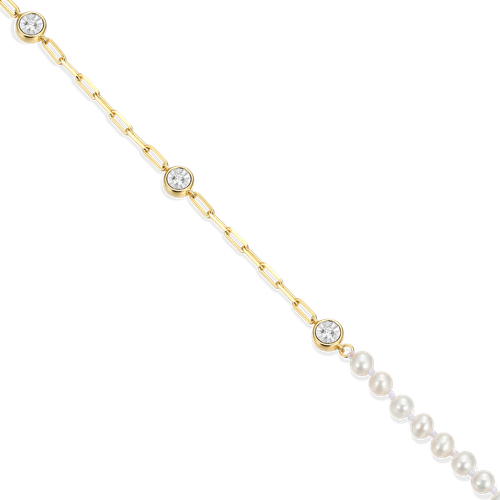 M by Monte Luna Gold-Plated Sterling Silver Cultured Freshwater Pearl & Lab-Created Diamond Station Paperclip Necklace