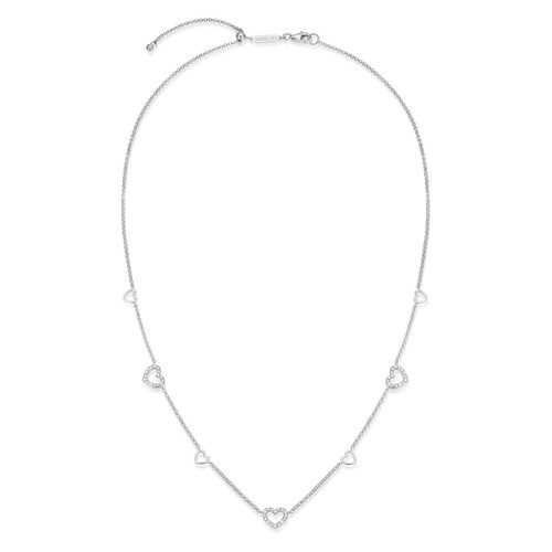 M by Monte Luna Rhodium-Plated Sterling Silver Open-Heart Station Lab-Created Diamond Friendship Necklace