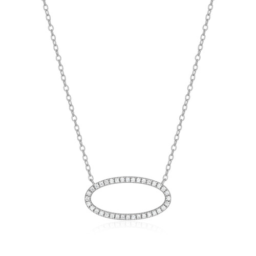 M by Monte Luna Rhodium-Plated Sterling Silver Open Oval Lab-Created Diamond Necklace