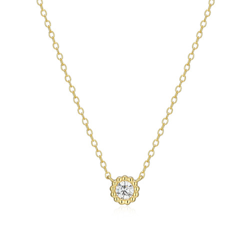 M by Monte Luna Gold-Plated Sterling Silver Lab-Created Diamond Round Beaded Halo Necklace