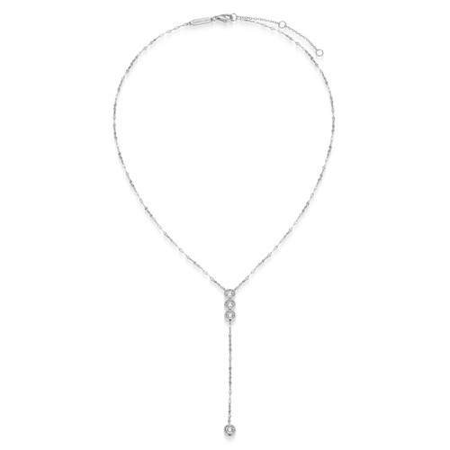 M by Monte Luna Rhodium-Plated Sterling Silver Lab-Created Diamond Lariat Lumachina Chain Necklace