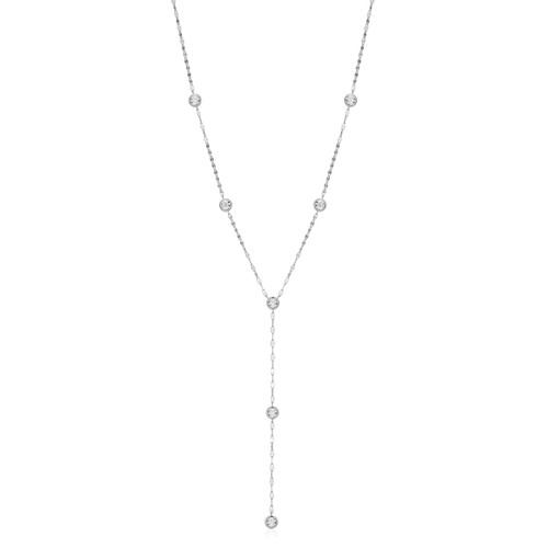 M by Monte Luna Rhodium-Plated Sterling Silver Lab-Created Diamond Station Lariat Lumachina Chain Necklace