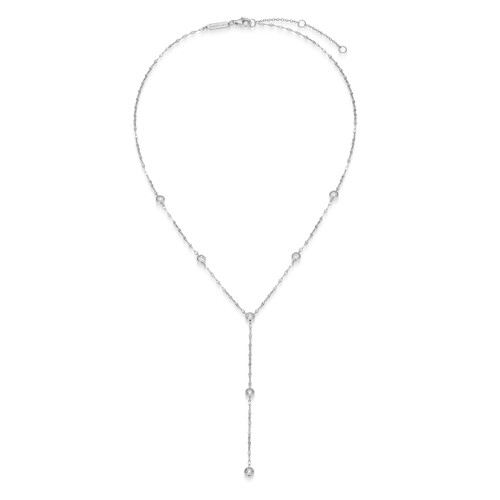 M by Monte Luna Rhodium-Plated Sterling Silver Lab-Created Diamond Station Lariat Lumachina Chain Necklace