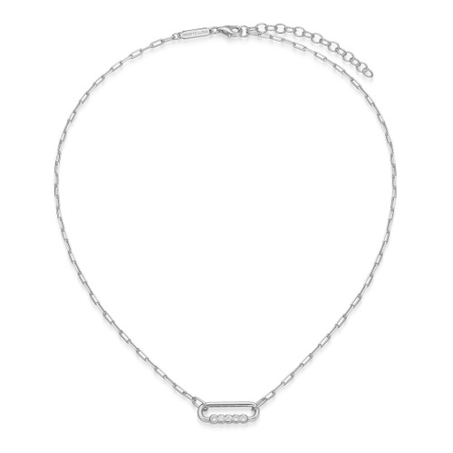 M by Monte Luna Rhodium-Plated Sterling Silver Lab-Created Diamond Bezel-Set Paperclip Link Necklace