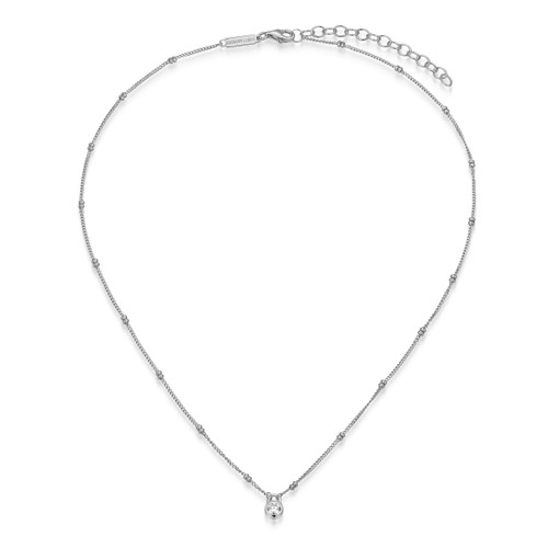 M by Monte Luna Rhodium-Plated Sterling Silver Lab-Created Diamond Lock Pendant Double Beaded Curb Chain Necklace