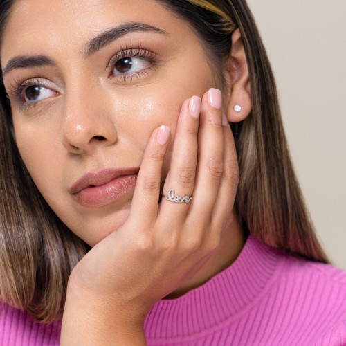 M by Monte Luna Rhodium-Plated Sterling Silver Lab-Created Diamond Love Statement Ring
