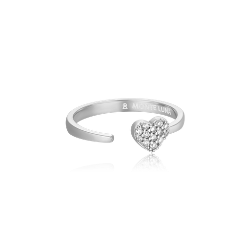 M by Monte Luna Rhodium-Plated Sterling Silver Lab-Created Diamond Mini-Heart Bypass Ring
