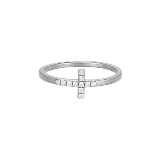 M by Monte Luna Rhodium-Plated Sterling Silver Lab-Created Diamond Small Cross Ring