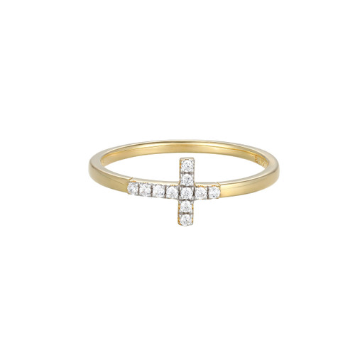 M by Monte Luna Gold-Plated Sterling Silver Lab-Created Diamond Small Cross Ring