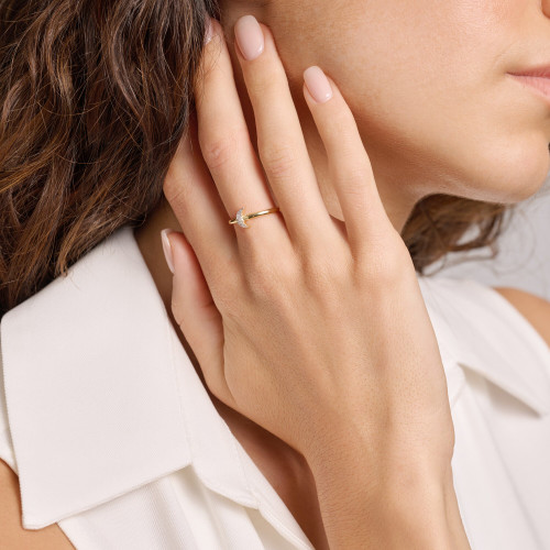 M by Monte Luna Gold-Plated Sterling Silver Lab-Created Diamond Crescent Statement Ring