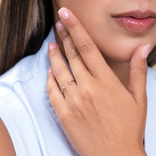 M by Monte Luna Rhodium-Plated Sterling Silver Lab-Created Diamond Wide Parallel Open Ring